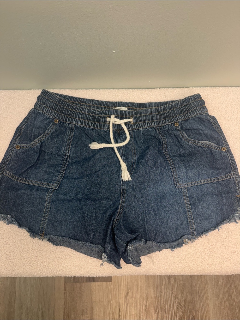 Maurices Dark Blue Denim Drawstring Shorts